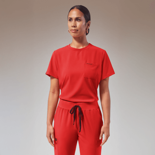 Kentica Women's 4 Pocket Crew Neck Scrub Top red 2