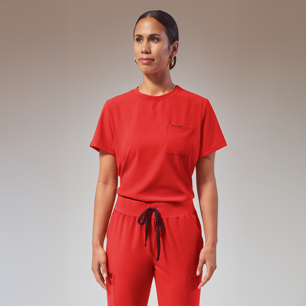 Kentica Women's 4 Pocket Crew Neck Scrub Top red 2