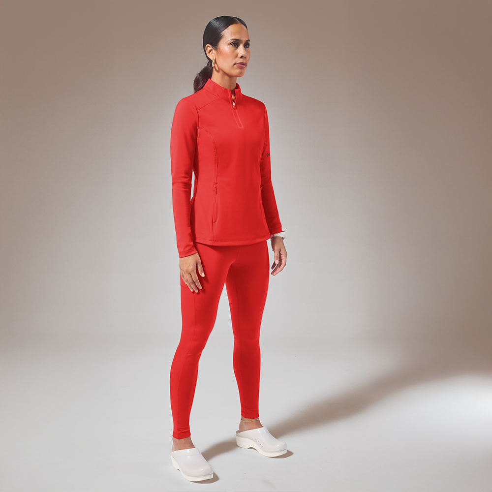 (HYPOTHESIS)ᴿᴱᴰ Omni Base K Women’s 3-Pocket Knit Long Sleeve Zip Neck Scrub Top