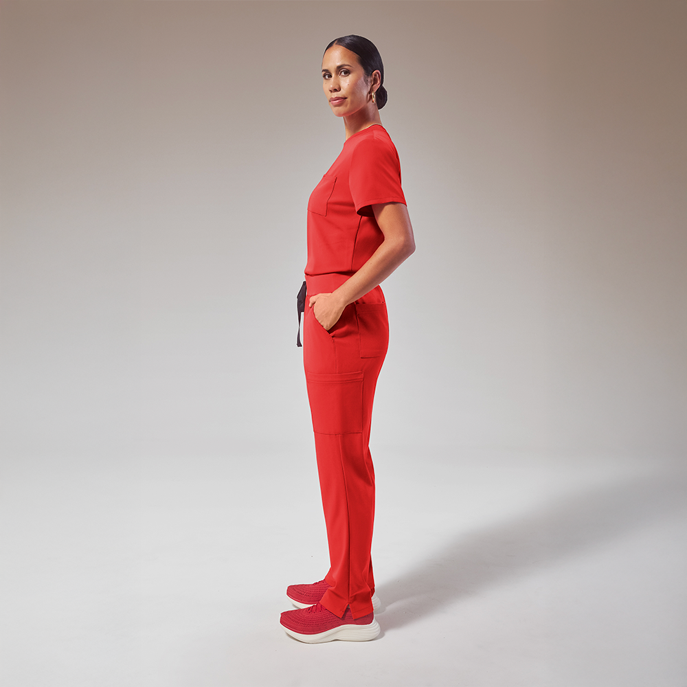 (HYPOTHESIS)ᴿᴱᴰ Base Women's 7-Pocket STRETCH Straight Leg Cargo Scrub Pant