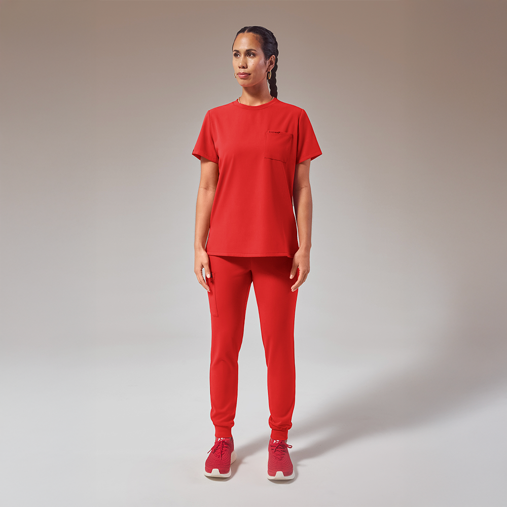 Hypothesis (RED) Base Women's 1-Pocket STRETCH Crew Neck Tuck-In Scrub Top